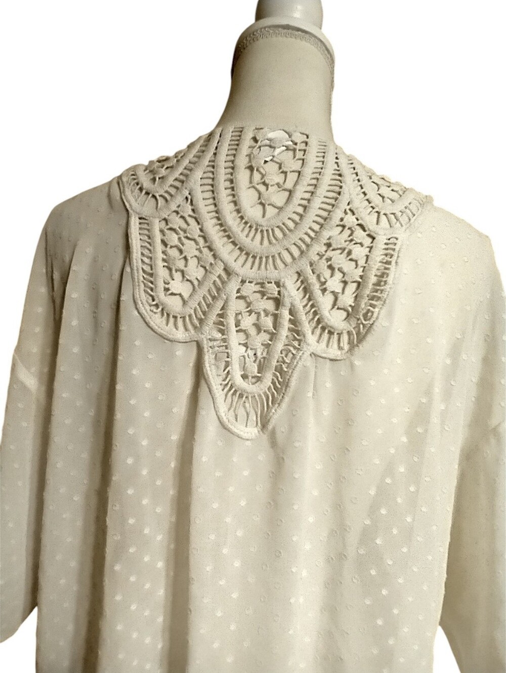 Ivory Crochet Collar Swiss Dot Blouse